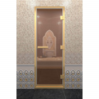 Стеклянная дверь для хамама в золотом профиле, бронза 190х70 (по коробке) (DoorWood)