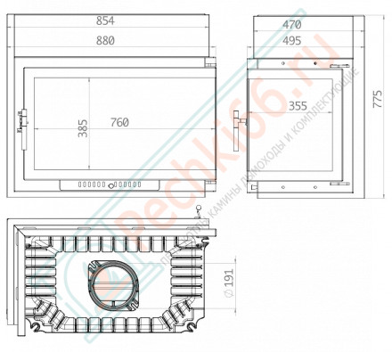 Каминная топка Font 800 R, угловое стекло справа (ECHA-TECH) 18 кВт