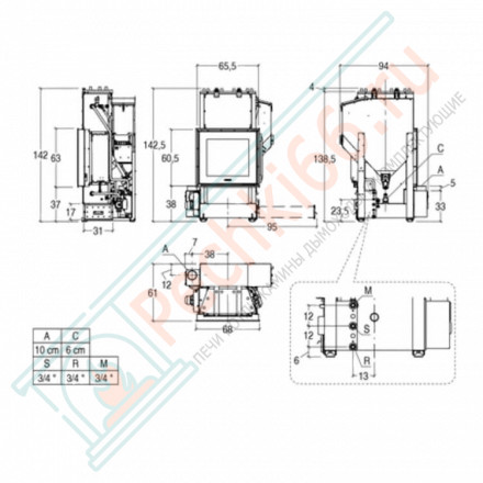 Стальная топка MP 973 TH с бойлером (Piazzetta) 30,3 кВт
