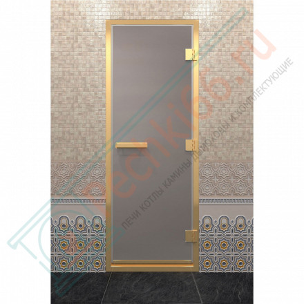 Стеклянная дверь для хамама в золотом профиле, сатин 180х70 (по коробке) (DoorWood)