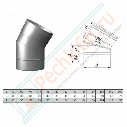 Отвод одностенный 30° (AISI-321/0,8мм) d-130 (Вулкан)