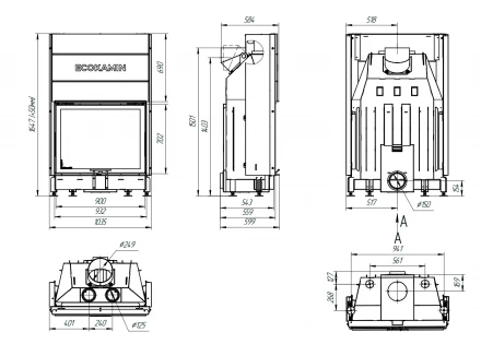 Топка Вега 1000 MPB подовое горение принтинг черный шамот (Экокамин)