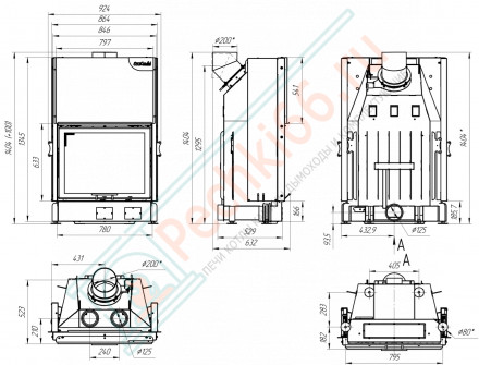 Топка Вега 800 PB подовое горение принтинг черный шамот (Экокамин)