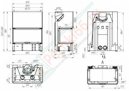 Каминная топка Дельта 1000 KB три стекла черный шамот (Экокамин)