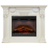Каминокомплект Preston - Слоновая кость с патиной / Кирпич с очагом Cassette 400 NH