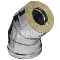 Сэндвич колено 45° (НЕРЖ-430/0,8-НЕРЖ-430/0,5) d-120/200 (Ferrum HF) Сэндвич колено 45° (НЕРЖ-430/0,8-НЕРЖ-430/0,5) d-120/200 (Ferrum HF)