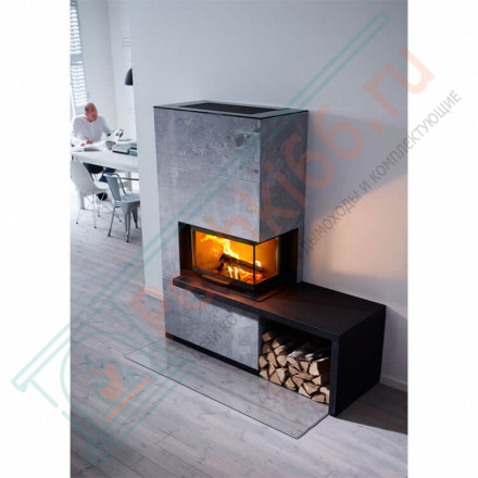 Печь-камин i41T талькомагнезит, стекло слева, черная полка и скамья - гранит (Contura)