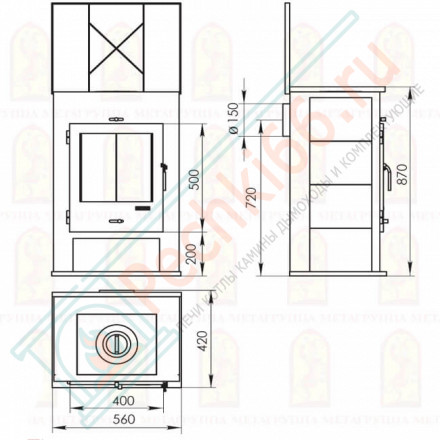 Печь-камин Охта с плитой (Мета) до 160 м3