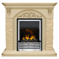 Каминокомплект Bern Сланец крупный бежевый / Алебастр темная патина с очагом Flagstaff