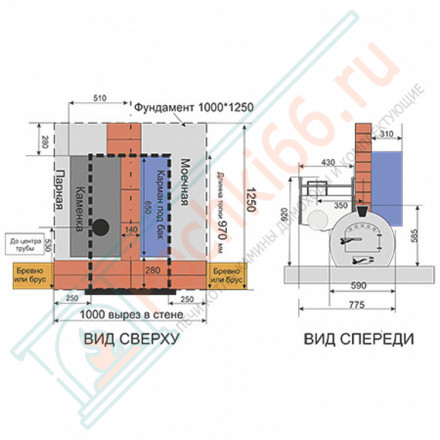 Банная печь Горыныч 3 (ЗК) с конвекционным порталом, под бак 100 л (ТермоСфера)