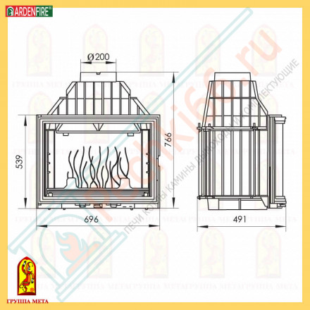 Чугунная топка Панорама 700 (Мета) 14 кВт
