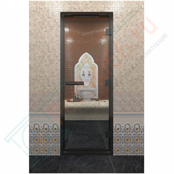 Стеклянная дверь DoorWood «Хамам Прозрачная» в черном профиле 2000х800 (по коробке) в Казани