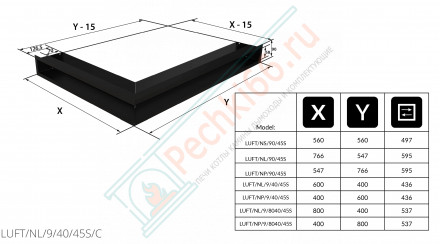 Каминная решетка угловая Luft 76,6X54,7X9 черная (Kratki)