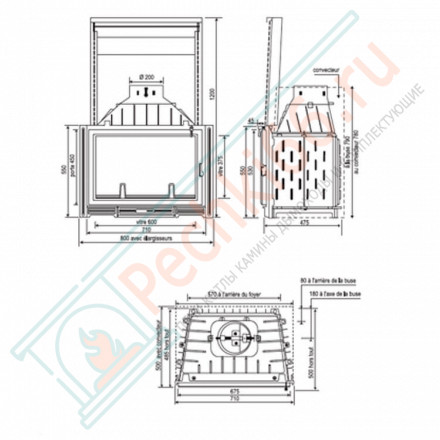 Чугунная топка SUNFLAM с открыванием дверцы в сторону и вверх, с дефлектором двойной подачей воздуха (SEGUIN) 14 кВт