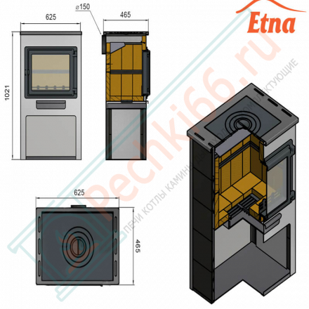 Печь-камин Панорама Антрацит с плитой (Этна)