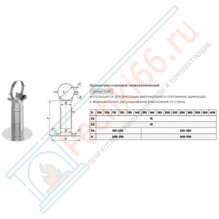 Кронштейн стеновой телескопический 20-35 см d-130 (УМК)