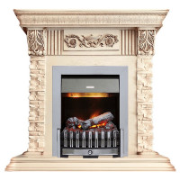 Электрокаминокомплект Luxemburg (каменный) - Сланец/Cлоновая кость с патиной с очагом Danville Chrome FB2