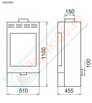Печь-камин Andorra, Серебристый (Thorma) до 200 м3