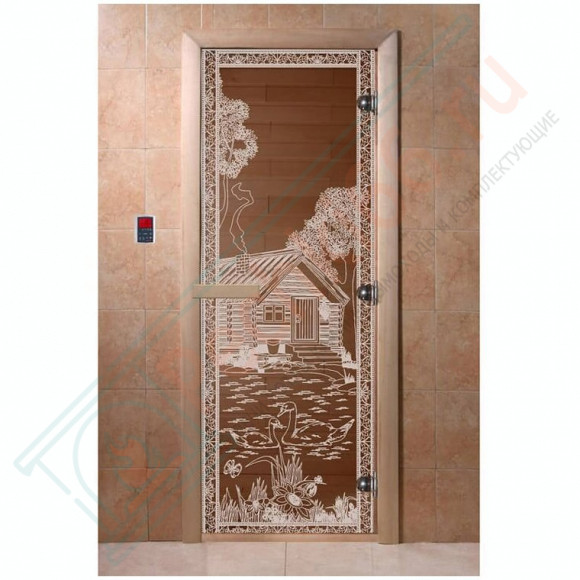 Дверь стеклянная для бани, прозрачная бронза, "Банька в лесу" 1900х700 (DoorWood) в Казани