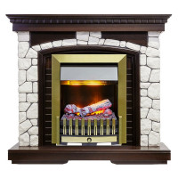 Электрический Каминокомплект Glasgow - Темный дуб / Белый с очагом Danville Antique Brass FB2