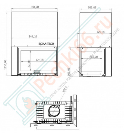 Каминная топка Font 700 R G, угловое стекло справа, гильотина (ECHA-TECH) 14 кВт