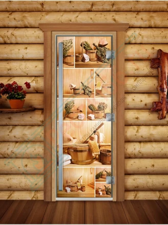 Стеклянная дверь для бани и сауны Престиж фотопечать А005 (DoorWood)